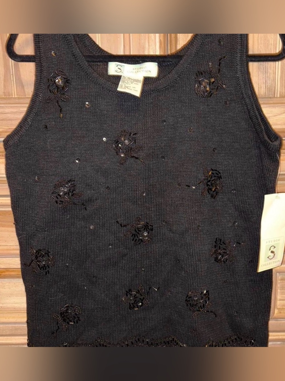 Black Beaded Sleeveless Sweater Tank